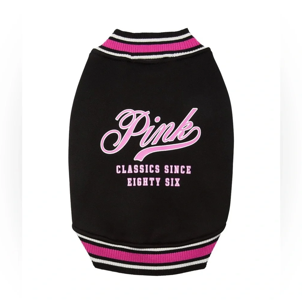 PINK Black and Pink Varsity Style Dog Jacket NWT Size Small